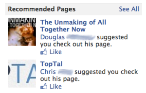 Facebook's recommended pages 